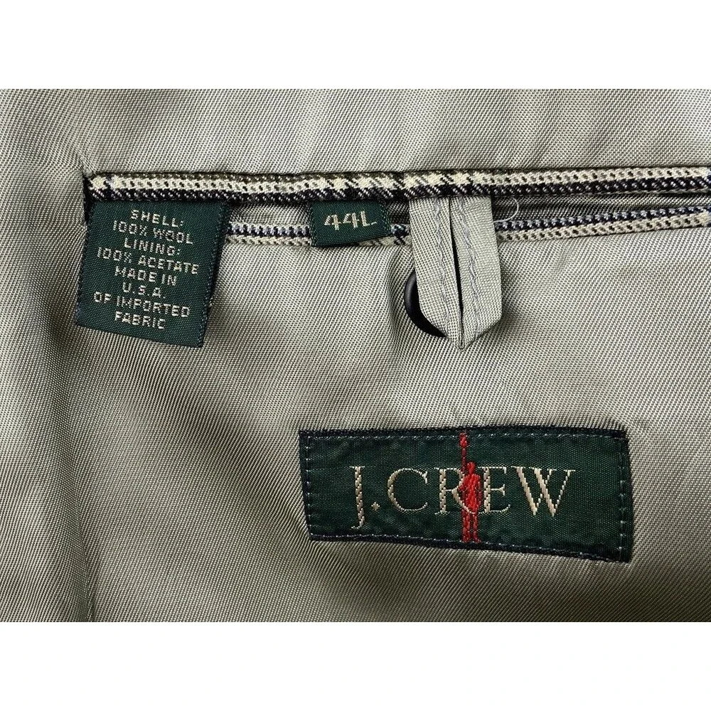 VINTAGE J CREW Mens 44L Beige Plaid/Check Wool USA Blazer Sport Coat Suit Jacket